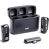 BridsQeen 3 in 1 Wireless lavalier Microphone for Camera iPhone Android Phone Mini Microphones,130ft 16h Battery, Noise Canceling Lapel Mic System for Speaker Recording Video Facebook tiktok