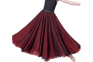 WAIYEEHEI Kids Girls Chiffon Long Skirt Two Tone Layered Belly Flamenco Dance Modern Ballroom Dancewear Elastic Waist