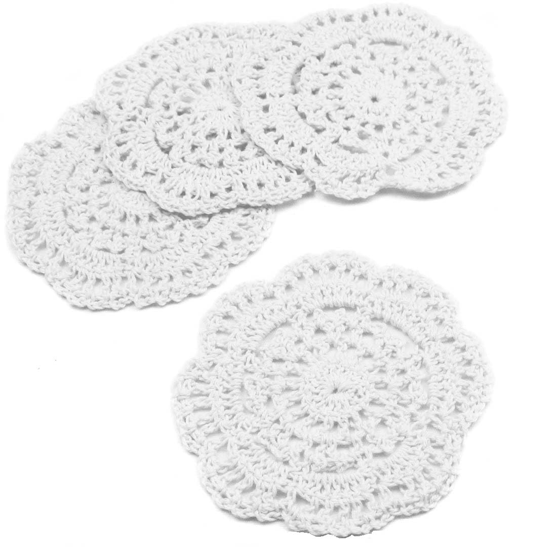 kilofly Small Crochet Cotton Lace Coasters Doilies Pack Set, 4pc, White, Round, 4 inch