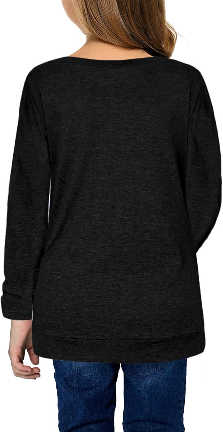 Blibea Girls Casual Loose Short Sleeve Knot Front Tops Tee Shirts Size 4-13: Clothing
