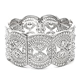 Art Deco Wedding or Prom Filigree Crystal Stretch Bracelet