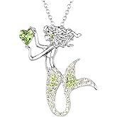 luomart Fashion Mermaid Birthstone Necklace Jewelry White Gold Plated Austrian Crystal Pendant Gifts for Women