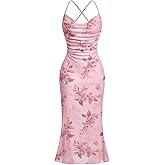SOLY HUX Women's Floral Mesh Bodycon Cami Dress Cowl Neck Sleeveless Cocktail Party Wedding Guest Long Maxi Dresses