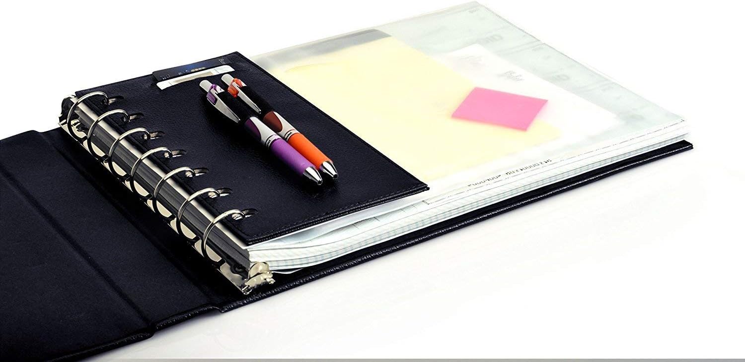 Premium 7 Ring Business Check Binder for 3 on a Page Checks - Large Storage Pouch, Calendar, and Pen Included, | 600 Check / 200 (9" x 13") Sheet Capacity, Black : Office Products