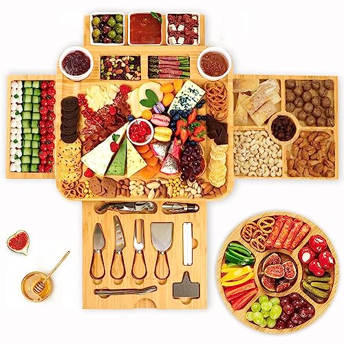 Charcuterie Boards Gift Set Bamboo Cheese Board and Knife Set, Cheese Tray