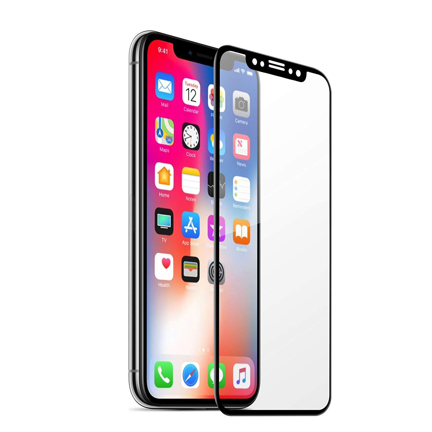 iPhone X Screen Protector,9H Crystal Clear Tempered Glass Screen Protector 3D Full Coverage Protective Film Replacement For Apple iPhone X （Black Color