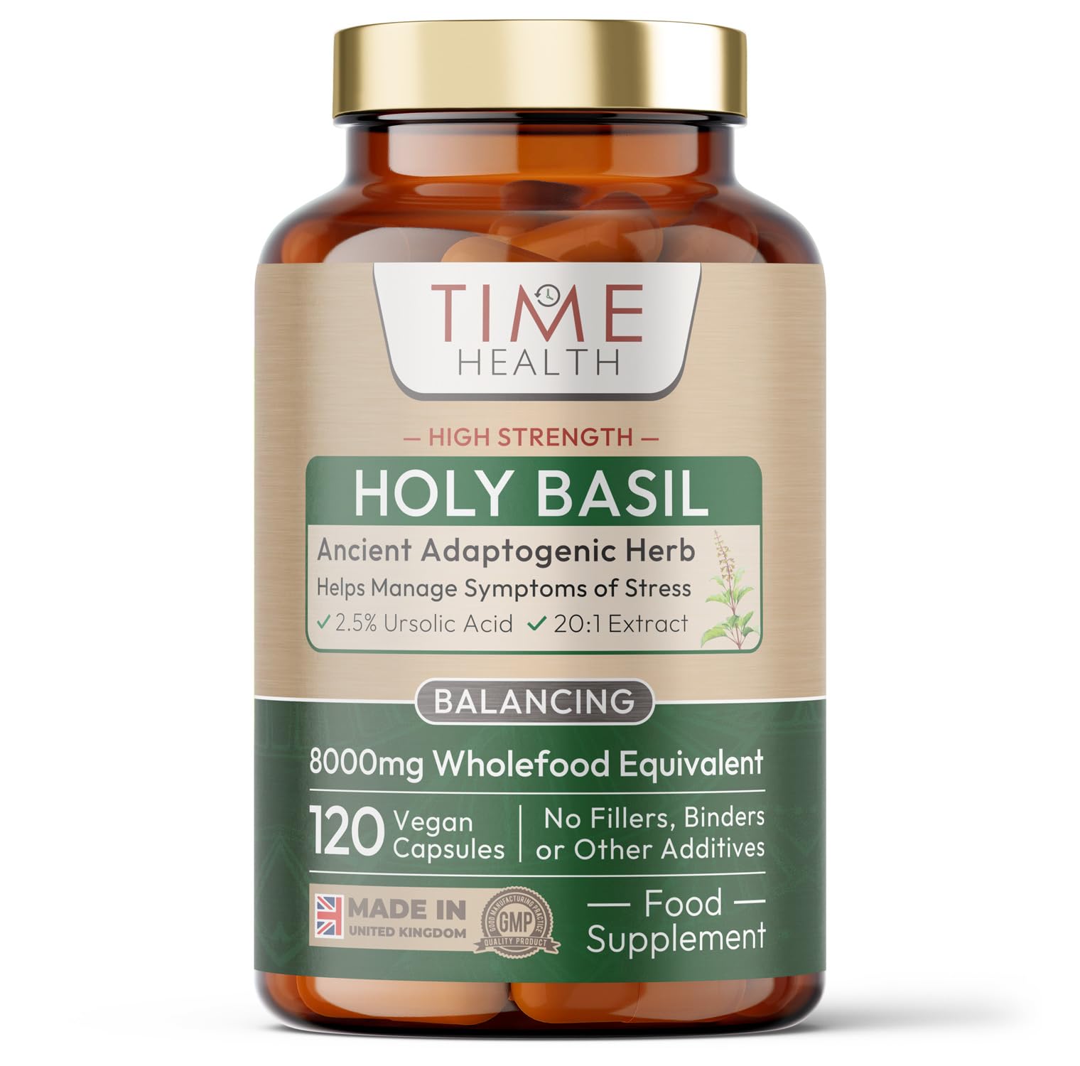 Holy Basil 20:1 (Ocimum Sanctum) 2.5% Ursolic Acid - Zero Additives - Pullulan (120 Capsules)