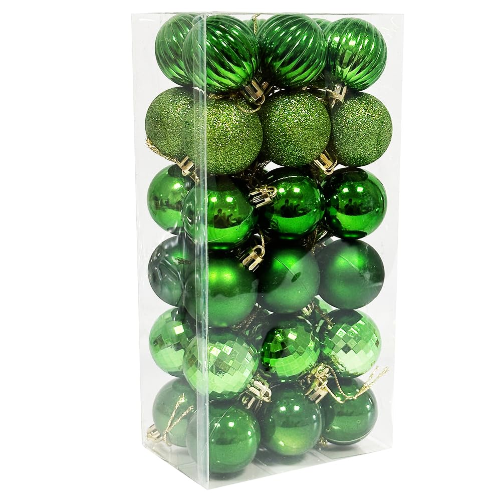 36PCS 4CM Christmas Baubles Balls Tree Decorations Shatterproof Hanging Ornaments for Home Xmas Party, Green