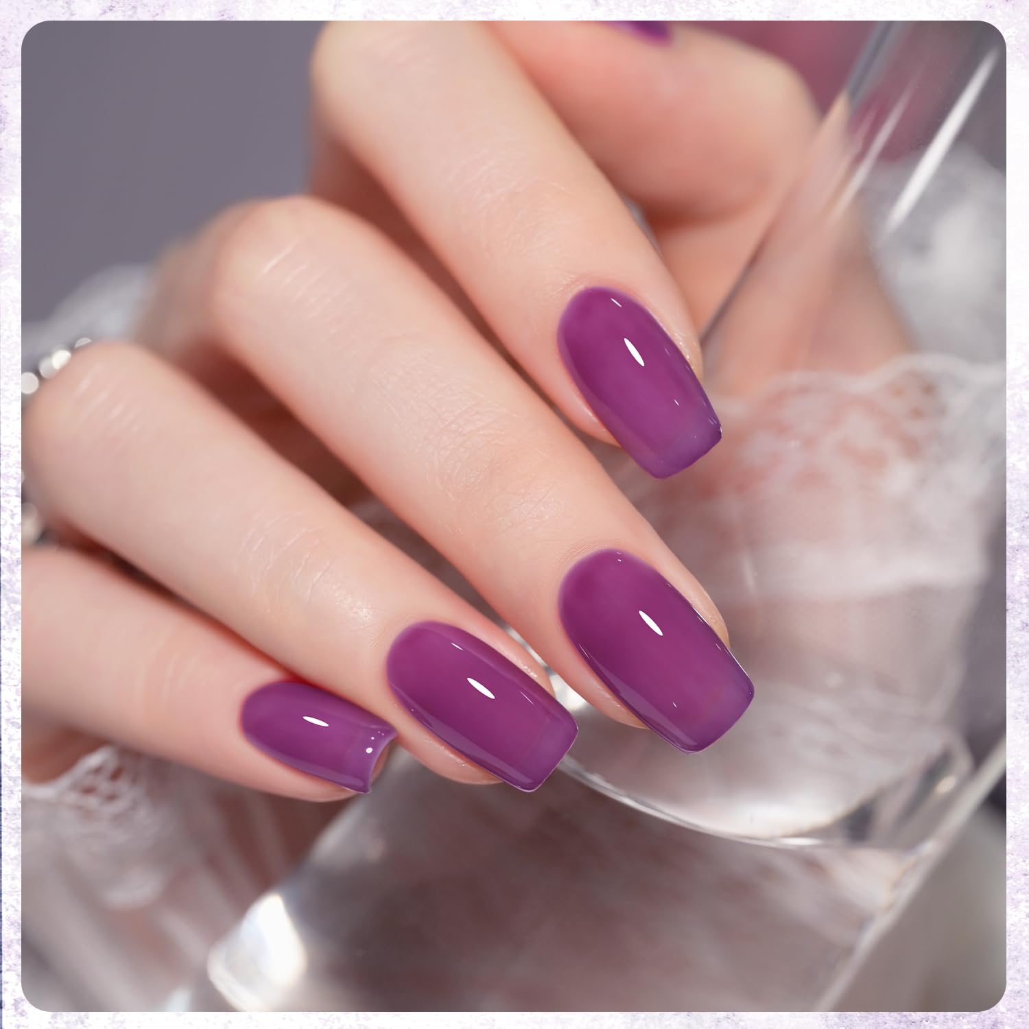 GAOY Jelly Purple Gel Nail Polish Set, 6 Transparent Colors White Pink, Soak Off UV Light Cure Gel Polish for Salon and Nail Art DIY at Home, Purple Grape - Image 3