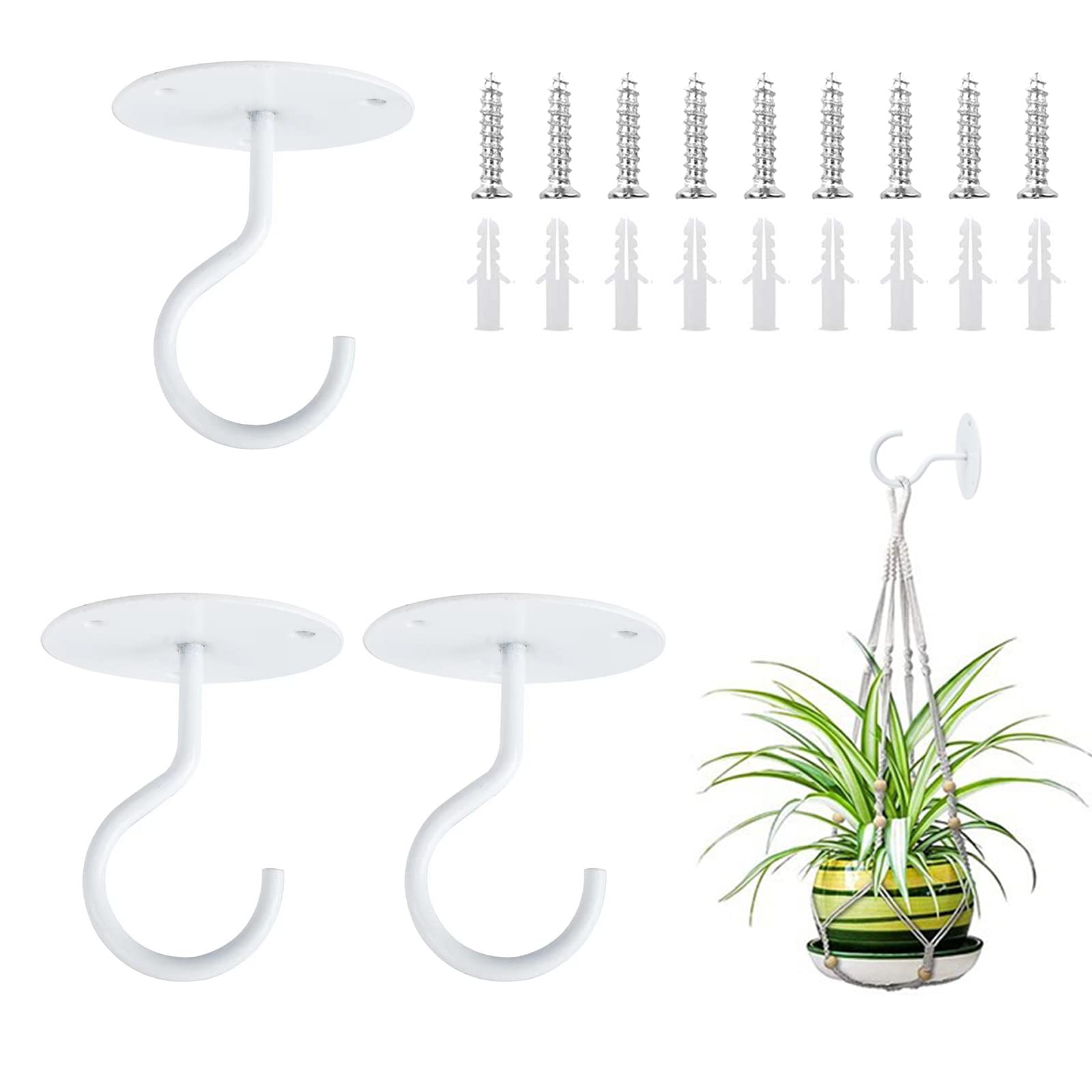 Reagia 3PCS Ceiling Hooks for Hanging Plants, Wall Mount Metal S Plant Hangers with Screws and Anchors for Hanging Plant Baskets, Lanterns, Wind Chimes, Bird Feeder
