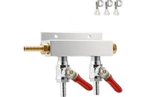Roastove 2-Way Gas Manifold CO2 Distributor Manifold 5/16 inch Barb/Stem Splitter Beer Integrated Check Valves Homebrew Beer 
