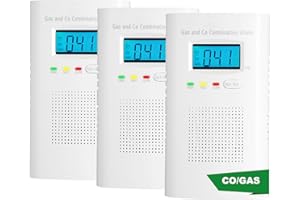 VZMCOV Combination Gas and Carbon Monoxide Detector Plug-in | CO Alarm & Natural Gas Combustible Detector | Digital Display, Battery Backup, Easy Install | for Home Kitchen Safety Monitoring 3-Pack