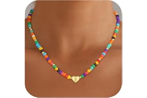 BLThing Colorful Heart Initial Necklaces for Girl Kids - 18K Gold Filled Colorful Bead Initial A-Z Letter Necklace Teen Girls Gifts Trendy Stuff Birthday Gifts for 5 6 7 8 9 10 Year Old Girls Gift