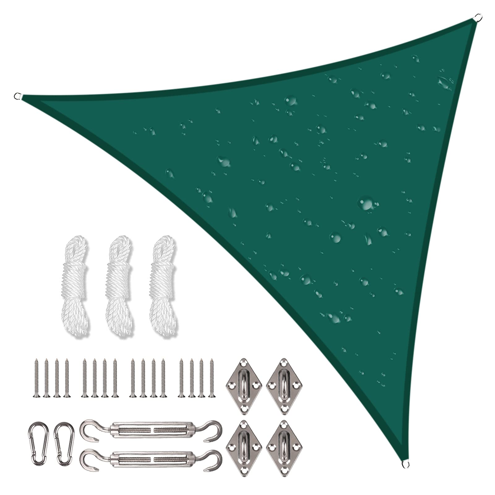 NAKIHOUSE Waterproof Shade Sail with Rope Fixing Kits, 3x3x3m Triangle Sun Shade Sail 98% UV Block Awning Canopy for Garden Patio (Green)