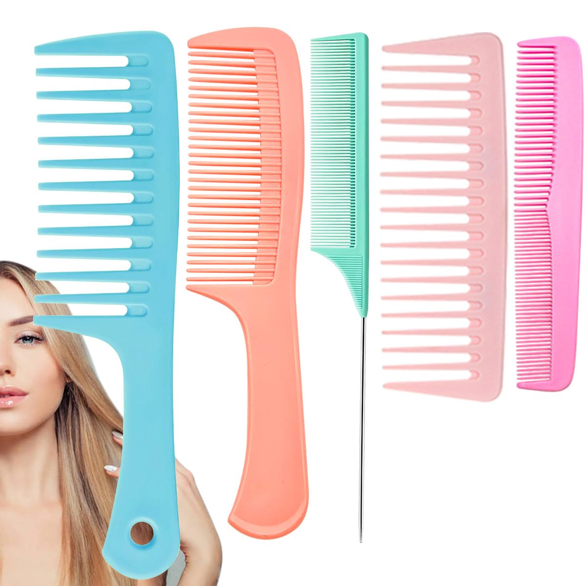 Photo 1 of VITMOORY Hair Combs for Women Men, Large Wide Tooth Comb, Fine Tooth, Rat Tail Comb, Comb Set for Wet Curly Thick Thin Hair Styling (5 PCS)