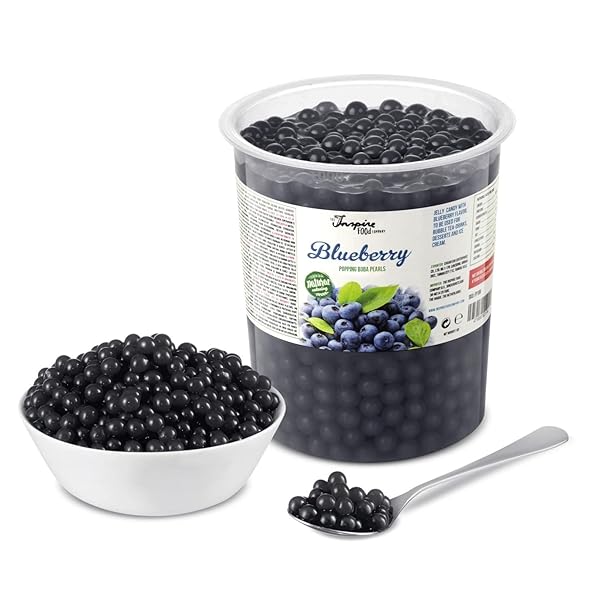 INSPIRE FOOD POPPING BOBA PEARLS FOR BUBBLE TEA – 2 LBS | BLUEBERRY | BURSTING PEARLS BUBBLE | REAL FRUIT JUICE FOR SHAKES, DESSERTS, SMOOTHIES | 100% VEGAN & GLUTENFREE