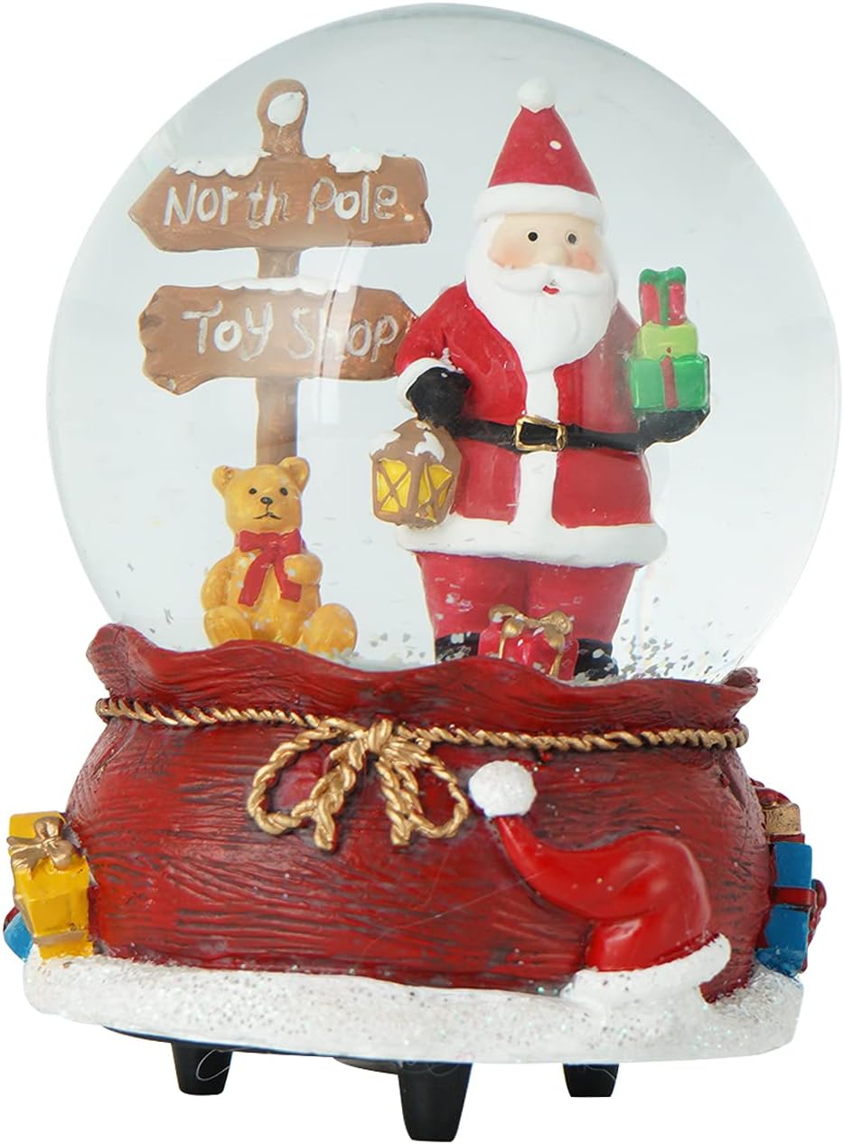 Snow Globes - Snow Globes Glitter Water Globe Decoration Musical Snow Globes Decor Plays We Wish You a Merry Christmas, 100mm, Santa Claus and Bear
