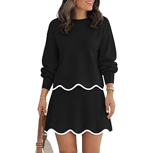 Womens 2 Piece Skirt Sets Fall Knit Sweaters and Mini Skirt Casual Outfits | Long Sleeve, Crewneck Tops, High Waisted, Scallo