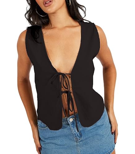 Amazon.com: ZYHYZLF Women's Y2K Denim Vest V-Neck Sleeveless