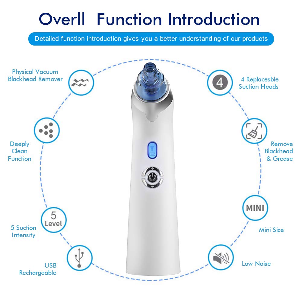 Blackhead Remover Pore Vacuum, Electric Blackhead Vacuum Cleaner Blackhead Extractor Tool Device Comedo Removal Suction Beauty Device USB Rechargeable for Women Men