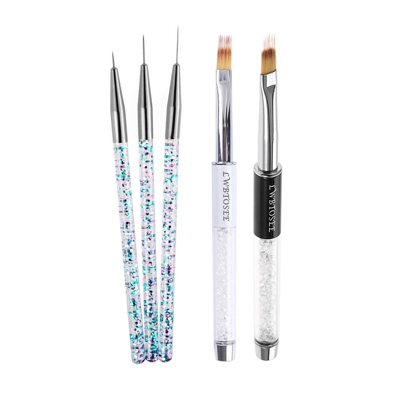 LWBTOSEE 5PCS Nail Ombre Brush Nail Art Painting Pen Brush UV Gel Polish Gradient Color Rhinestone Crystal Acrylic Liner Brush Painting Pen Gel Polish Crystal Nail Art Manicure Tools?Silver?
