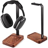 PHERKORM Walnut Wood & Aluminum Headset Holder, Desktop Headphone Stand, Universal headphone holder for most music gaming headsets - Black Walnut