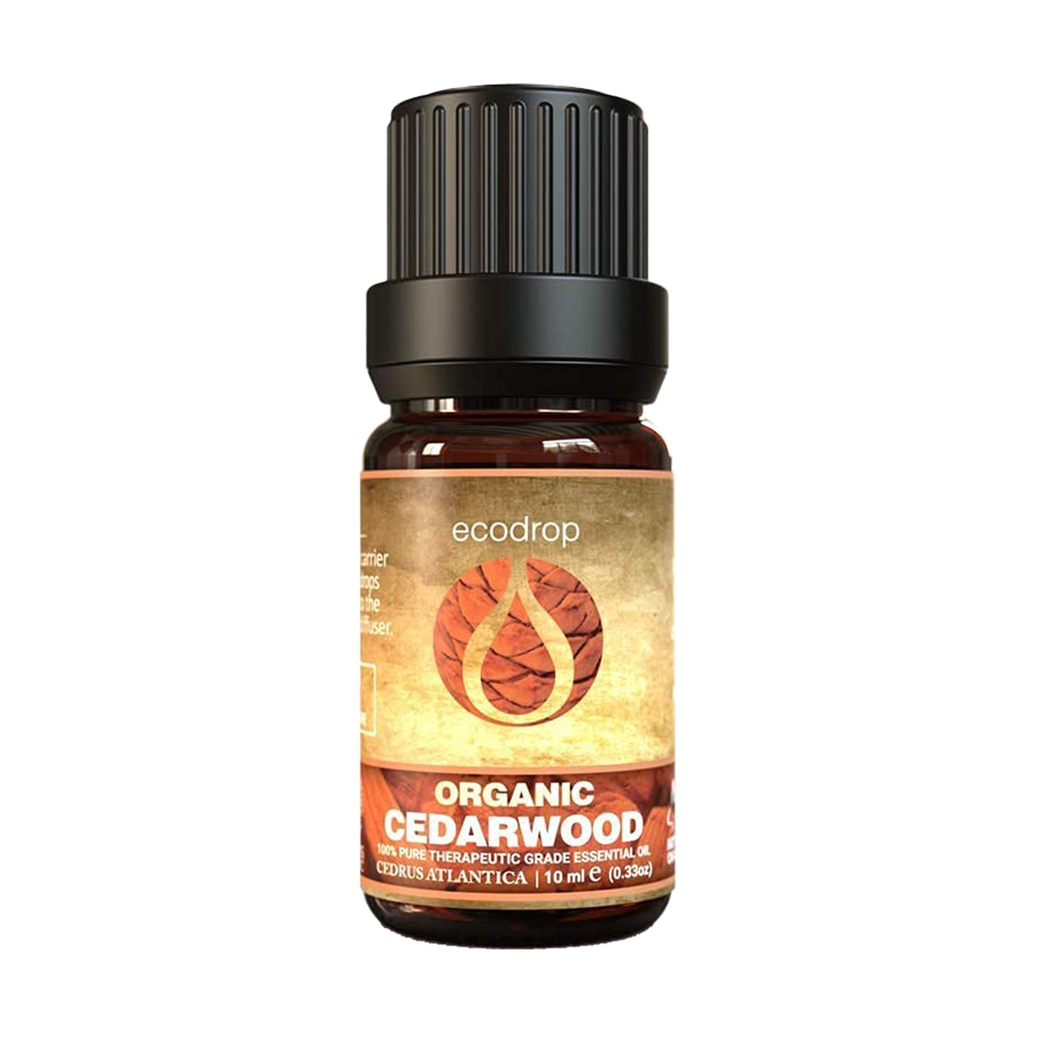 Ecodrop Pure Cedarwood Essential Oil - 10ml Bottle | 100% Natural Moroccan Cedrus Atlantica Oil | Aromatherapy Massage, Diffuser, Bath & Candle Oil for Skin, Hair & Sleep | Organic
