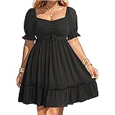 Pinup Fashion Women Plus Size Casual Puff Sleeve Smocked Short Summer Sundress A Line Babydoll Cute Mini Dresses