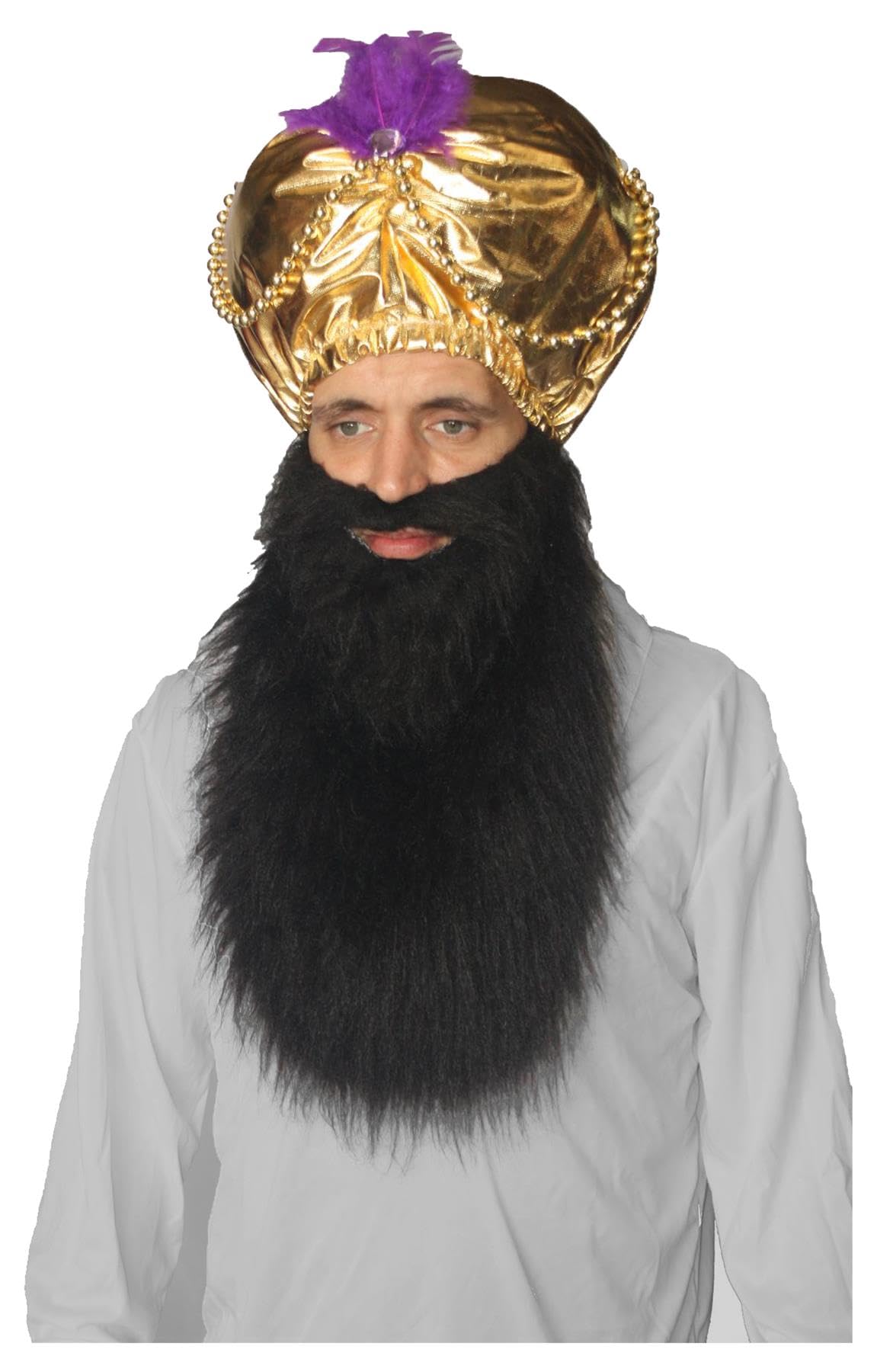 The Dragons Den Adults Sultan Arabian Indian Golden Turban & Beard Bollywood Fancy Dress [Black]