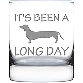 Bevvee Long Day - Funny Dachshund Whiskey Rocks Glass Gifts for Men & Women - Fun Whisky Drinking Tumbler Décor