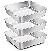 8 x 8-Inch Baking Pan, E-far Square Cake Brownie Baking Pans Stainless Steel Bakeware Set of 3, Fits in Small Toaster Oven, Non-toxic & Dishwasher Safe