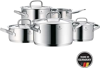 WMF Gourmet Plus Topfset 5-teilig, Cromargan Edelstahl mattiert, Töpfe mit Metalldeckel, Induktionstöpfe, Topf Induktion, Innenskalierung, Dampföffnung, unbeschichtet