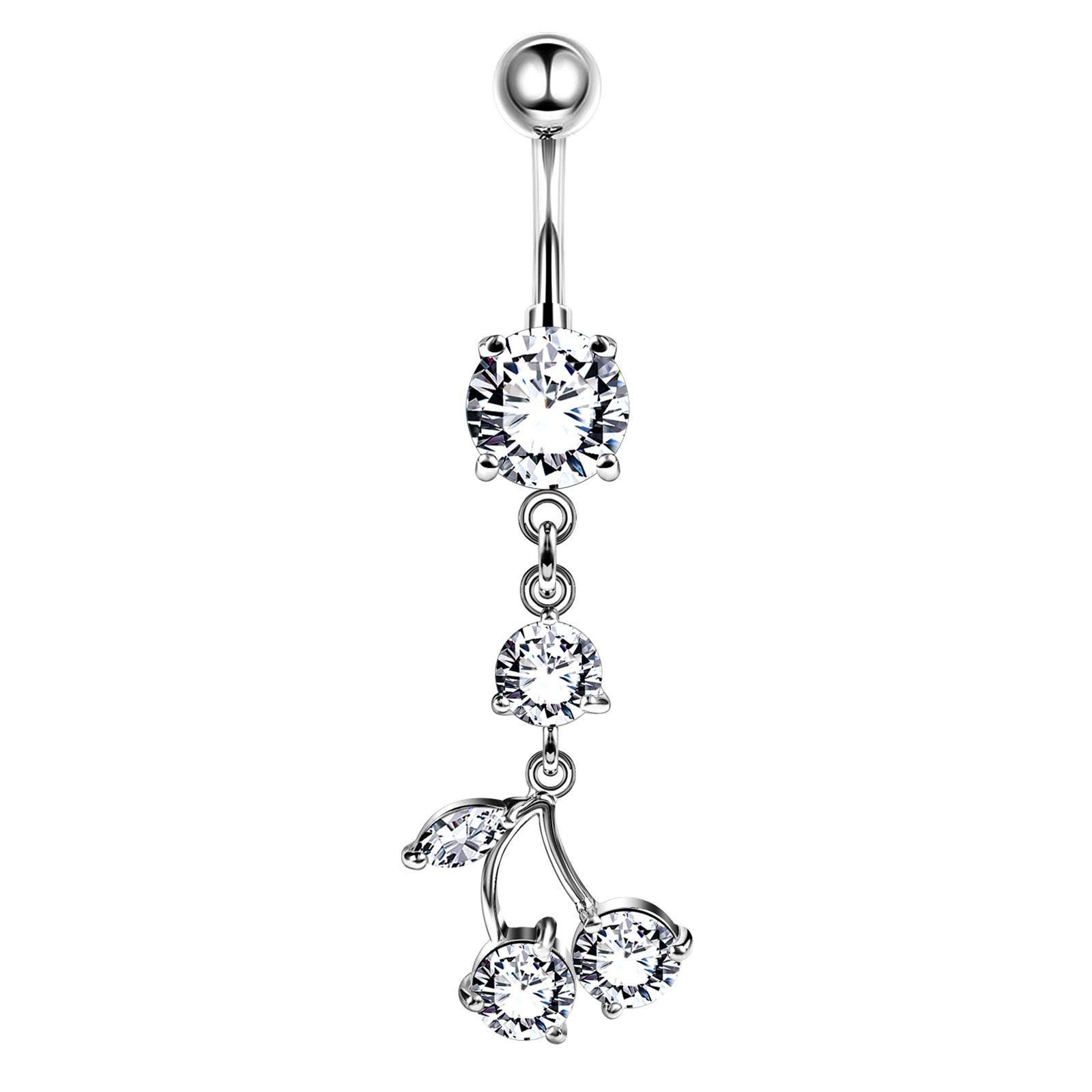 BanaVega Stainless Steel Belly Bar 16g 3/8 10mm 8mm Clear Crystal Ball Piercing Jewelry Stainless Steel Crystal Steel