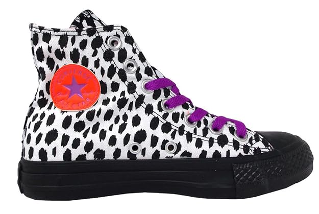 All start converse purple laces black white leopard
