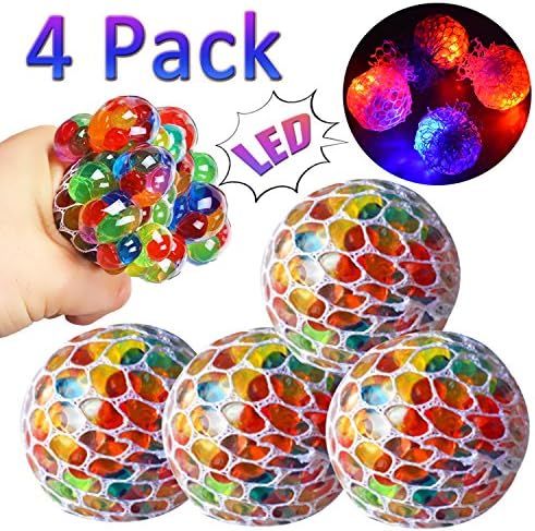 Xenzy 4 Pack Mesh Stress Ball LED Anti Stress Balls Vent Grape Ball Rubber Multi Color Squeezing Stress Relief Ball Hand Wrist Toys Funny Vent Toys ADHD Fidget Toys Fathers Day Gifts for Kids Adults