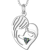 YL Mother Necklace for Women 925 Sterling Silver Mum Heart Pendant Birthstone Jewelry for Mom
