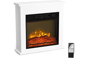 ROVSUN 25'' Electric Fireplace with Mantel, Freestanding Heater with Remote, Timer, 6 Realistic Flame & Adjustable Temperature for Home Bedroom Living Room Indoor, 1400W