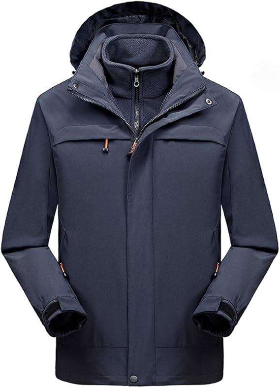 Mens 3 in 1 Waterproof jackets Outdoor softshell Breathable warm Hood 