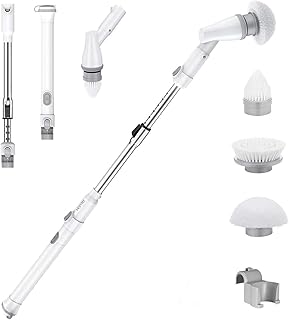 Homitt Spin Scrubber Elektrische Reinigungsbürste schnurlos und aufladbar, mit 3 einstellbar Bürstenköpfe und abnehmbare Teleskopstange, geeignet zum Reinigen von Badewannen, Fliesen und Boden
