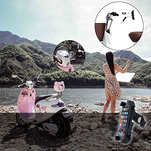 Leepiya Motorcycle Cell Phone Mount with USB Quick Charger 3.0 Mount on 2-3CM Handlebar or Rear-View Mirror Fast Charging for 4-7 inch Cellphones
