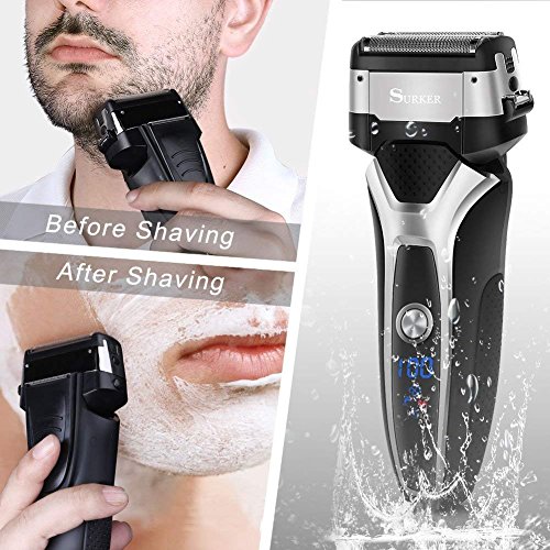 SURKER Electric Shaver Razor for Men Foil Shaver Wet and Dry Waterproof with Sidebums Trimmer LED Display USB Charging - Thumbnail 5