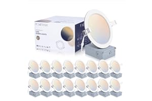 POWERASIA 16 Pack 6 Inch LED Recessed Lighting with Junction Box, 5CCT 2700K/3000K/4000K/5000K/6000K Selectable, 15W 1200lm Ultra-Thin Recessed Downlight-ETL and Energy Star Certified