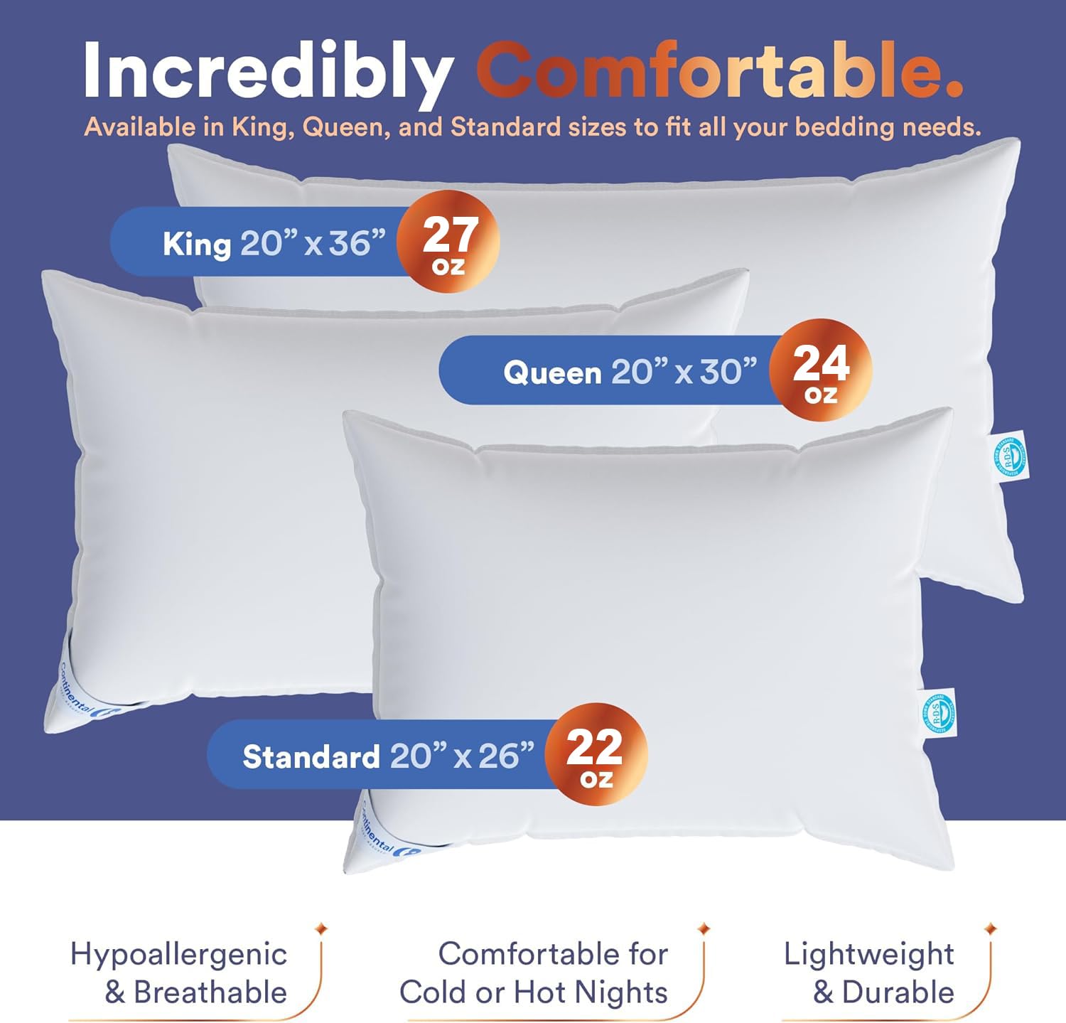 Continental Bedding 100 Luxury Down Pillow Siberian 800 FP Firm