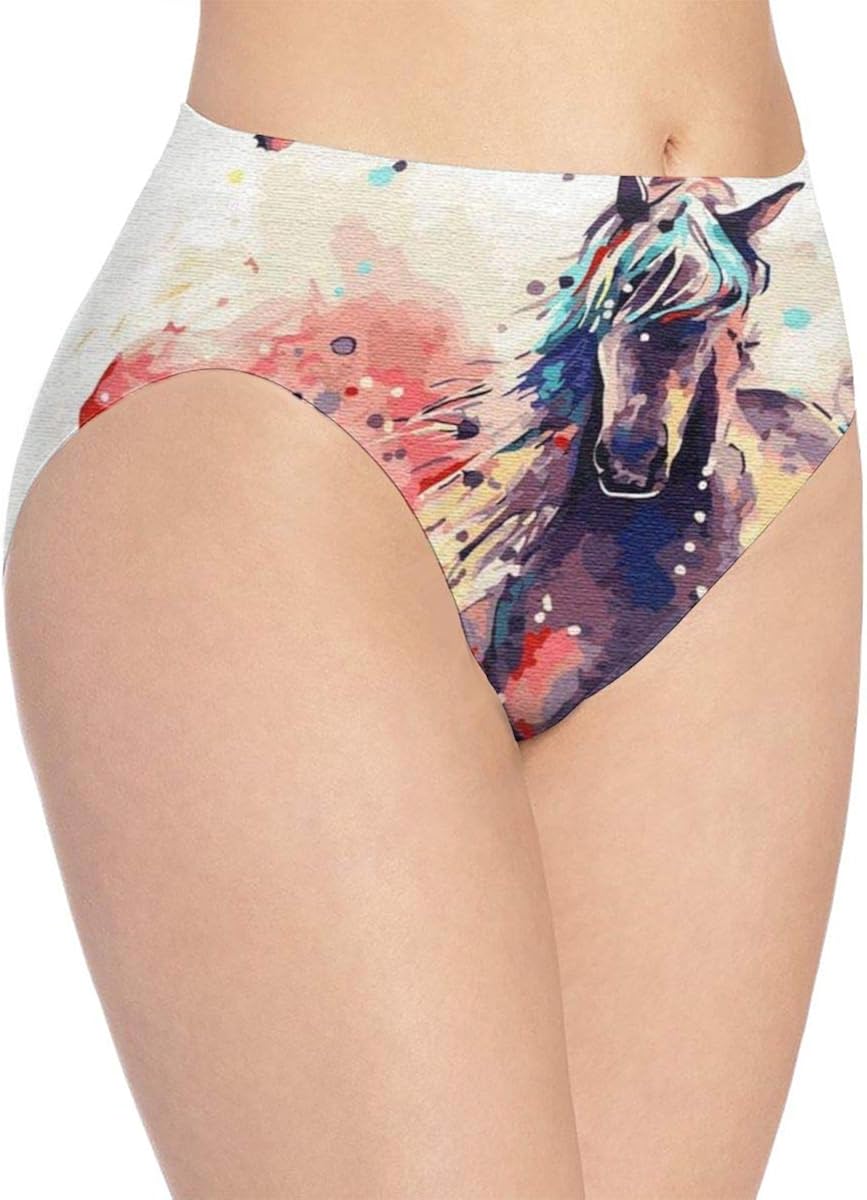 DOMASKDK Women's Briefs Watercolor Horse Underwear Panties