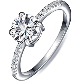 VOLUKA 1CT Solitaire Moissanite Engagement Ring - 925 Sterling Silver D Color VVS1 Round Cut Halo Moissanite Engagement Rings Promise Ring