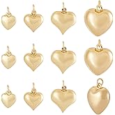 Pandahall 12Pcs Real 18K Real Gold Plated Heart Charms 3D Love Heart Pendants Metal Tiny Hearts Charm Dangle Charms with Jump Ring for Valentine's Day Necklace Earrings Keychains Jewelry Making