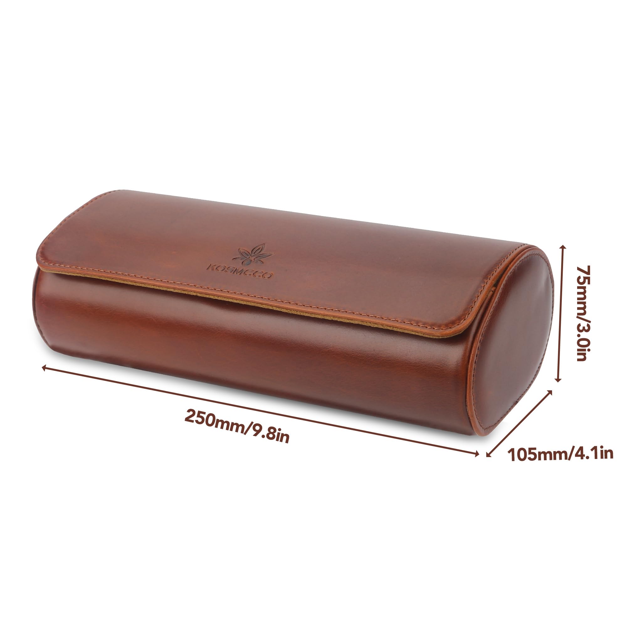 KOSMCCO Watch Roll Travel Case - Leather Watch Roll 3 Watch Travel Case, Storage Organizer and Display Case (Whiskey Brown)