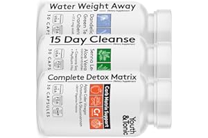 YOUTH & TONIC 3pk Detox Cleanse Kick Off Weight Management | Colon Cleanser + Water Loss Pills w Dandelion + ACV Full Body Detox + Probiotics | For Flat Stomach, Waistline, Metabolism, Bloating – 90 Pills