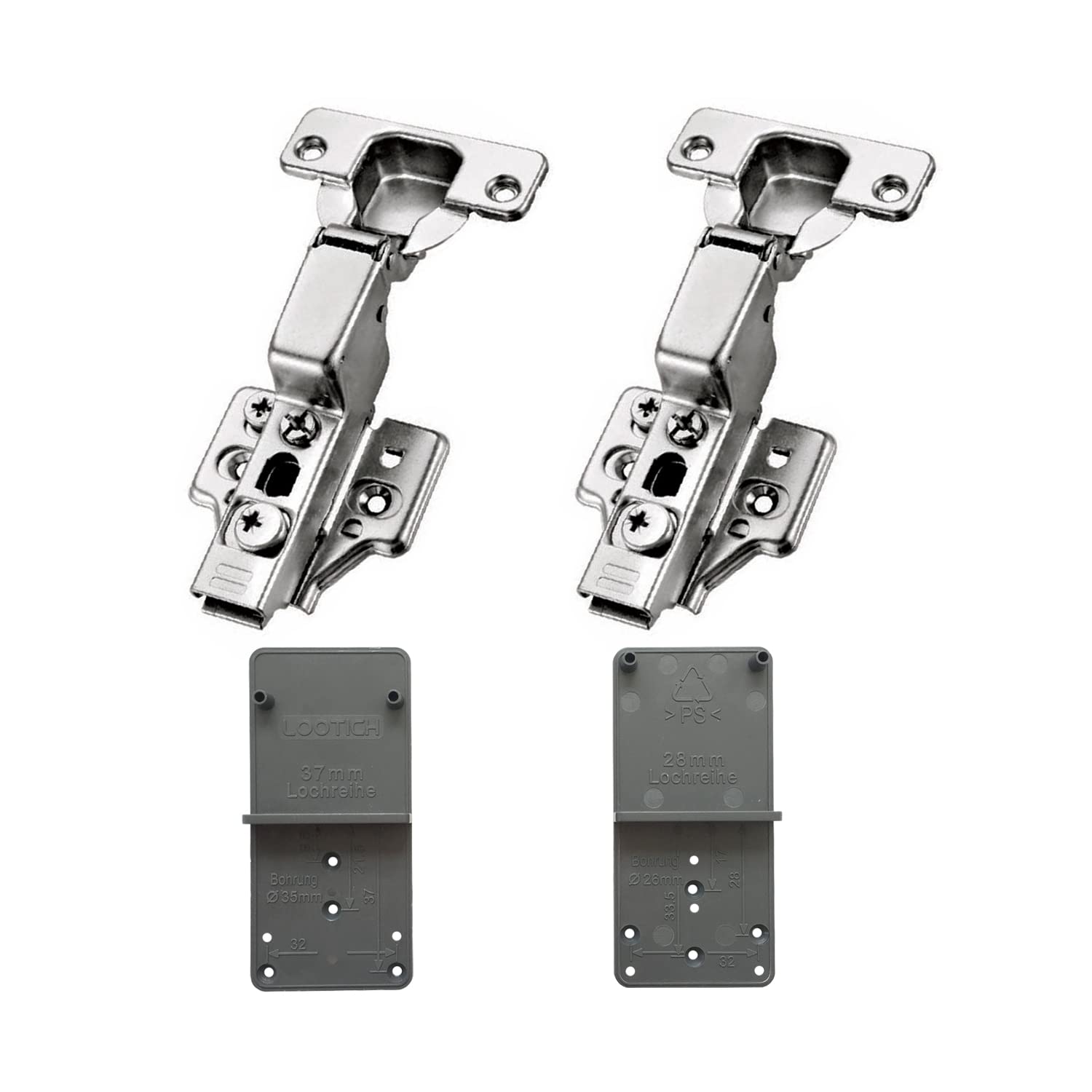 LOOTICH 95 Degree 3-Way Adjustment Clip-on Inset 35mm Soft Close Hinges with Hydraulic Damper for Kitchen Cabinet Cupboard Wardrobe Door Automatic Hinges with Drilling Template Pack of 2