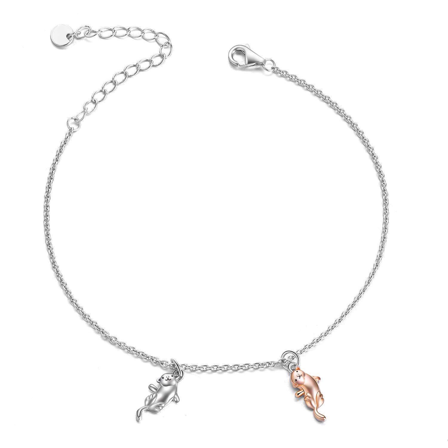 VONALA S925 Sterling Silver Otter Bracelets Friendship Jewellery for Best Friends Otter Half Gifts (Silver and Rose Gold)